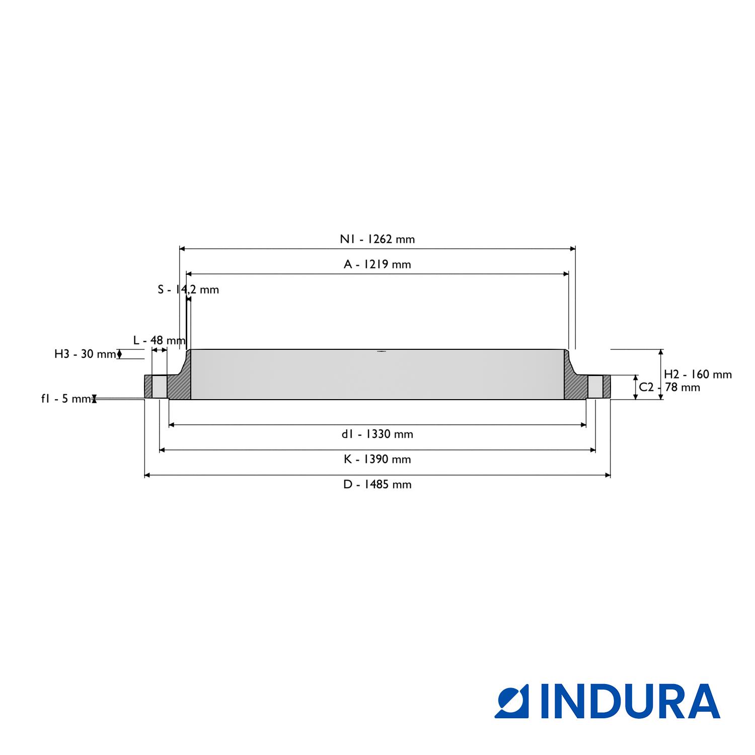 結界 Weld-neck flange, EN 1092-1, T:11, PN16, DN1200, AISI321, INDURA