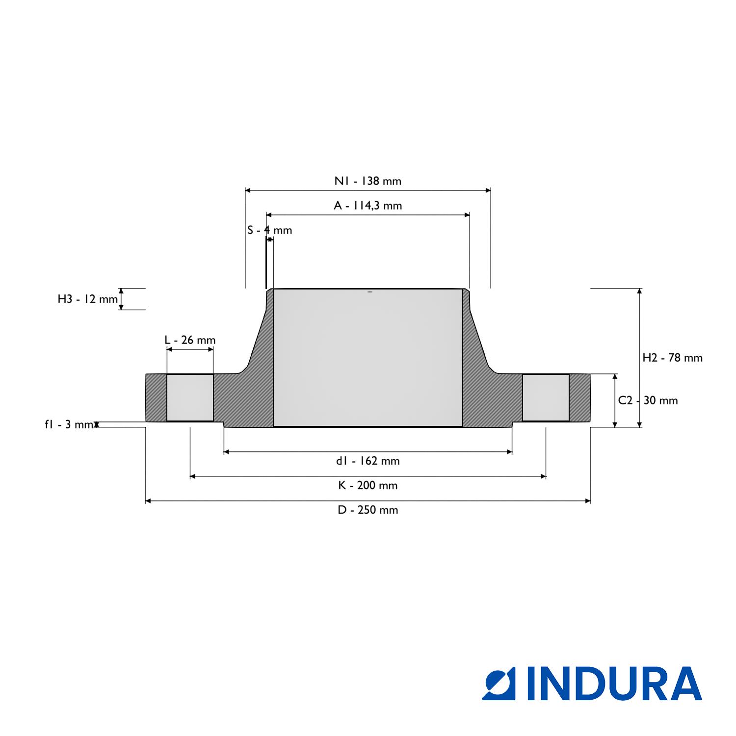 Weld-neck flange, EN 1092-1, T:11, PN63, DN100, AISI321, INDURA