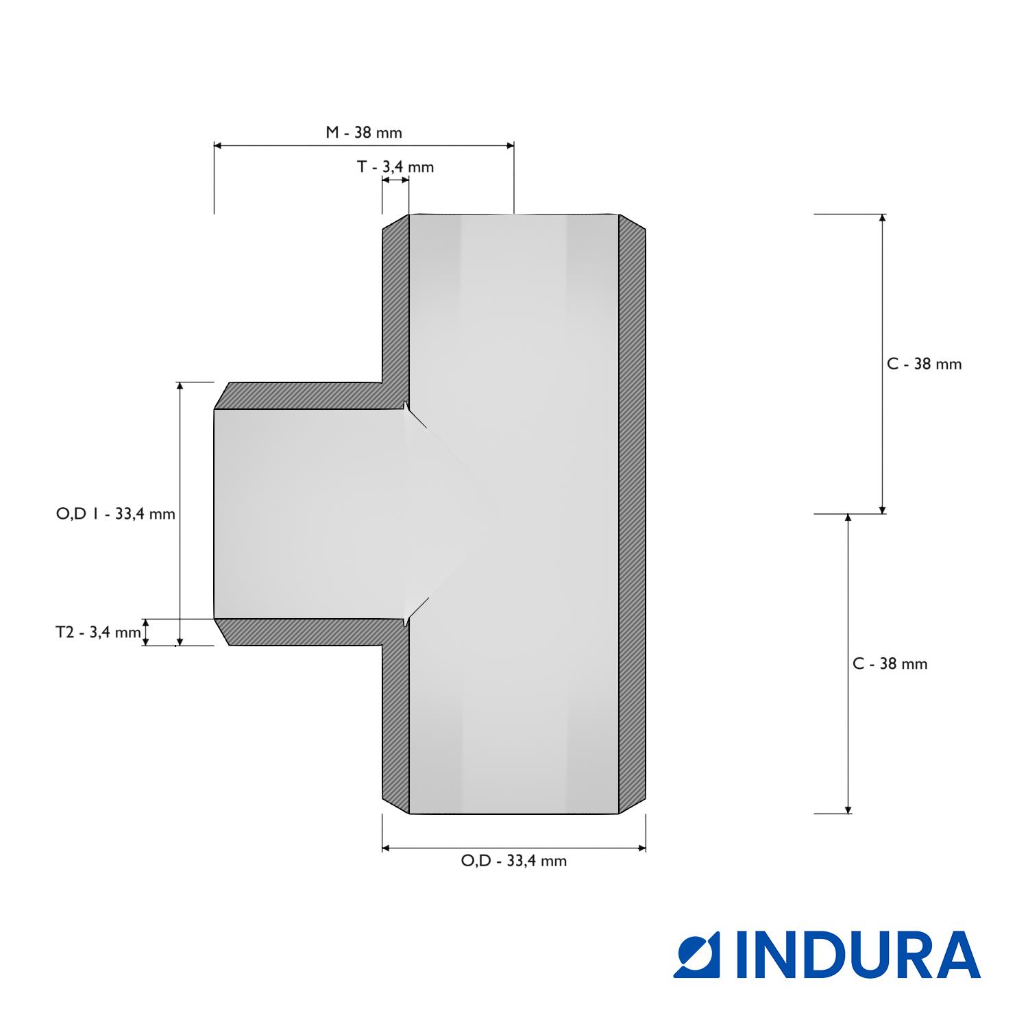Tee, ASME B16.9, Sch. Std./40, 1"x1", A-234 WPB, INDURA